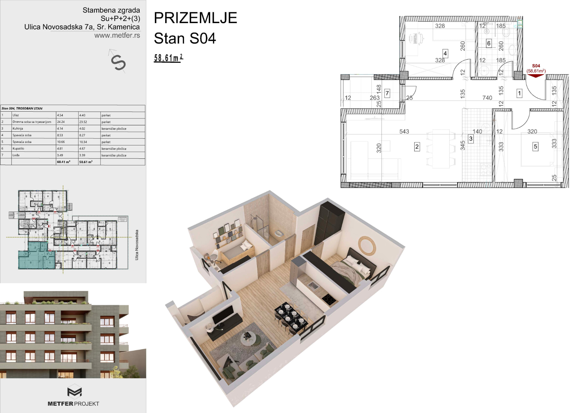 Apartment S04 58.61 sqm ground floor Sremska Kamenica Novi Sad floor plan
