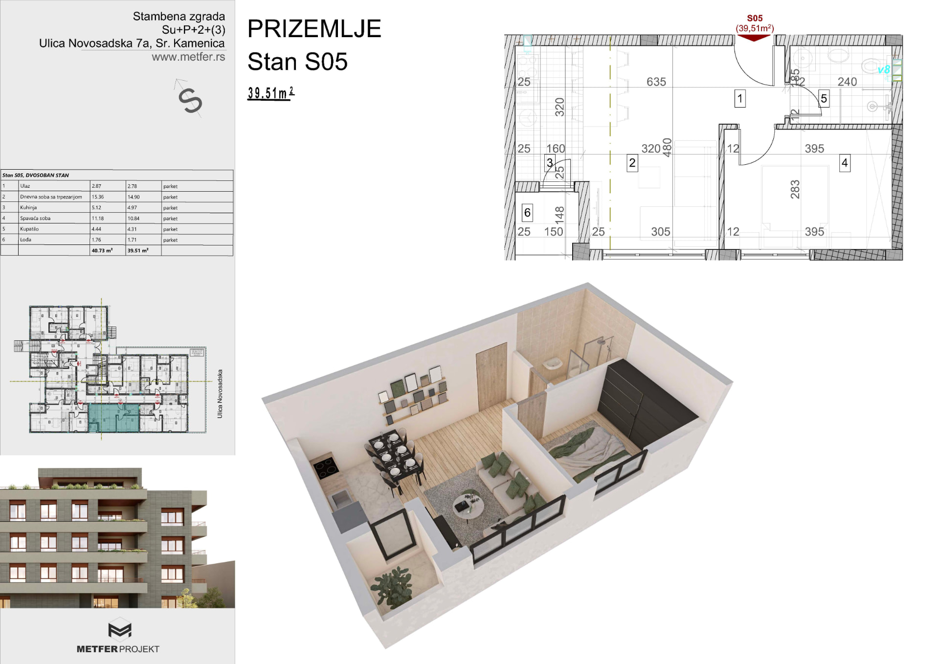 Apartment S05 39.51 sqm ground floor Sremska Kamenica Novi Sad floor plan
