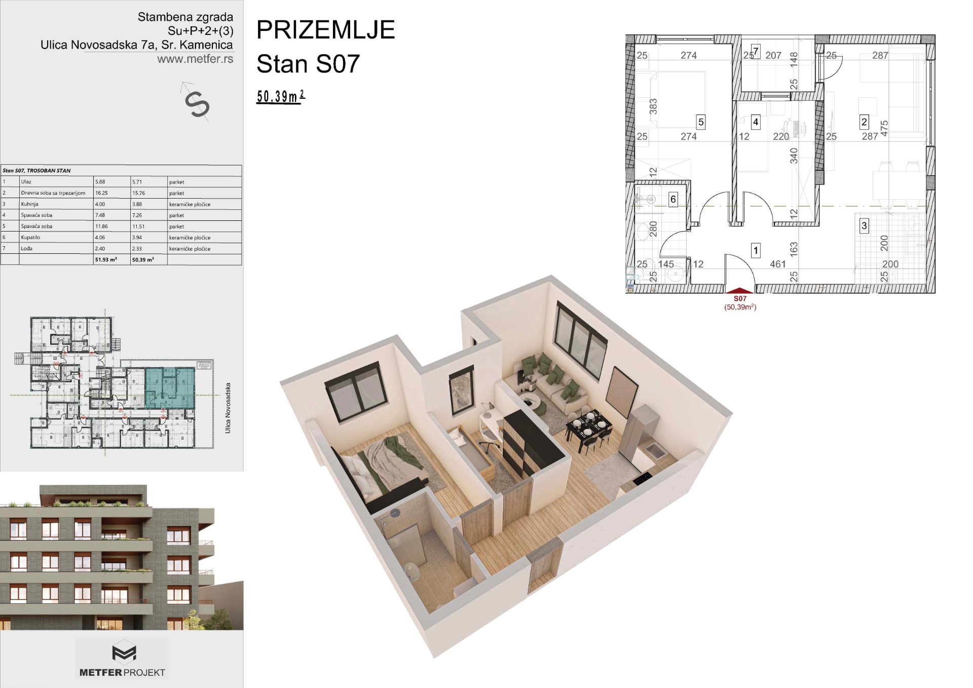 Apartment S07 50.39 sqm ground floor Sremska Kamenica Novi Sad floor plan